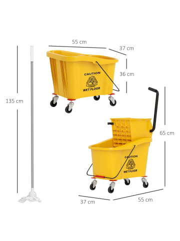 HOMCOM Putzwagen-55L x 37B x 65H cm-Gelb
