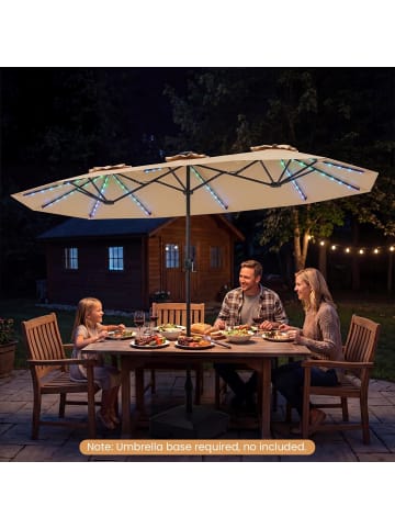 COSTWAY Doppelsonnenschirm 375x200cm mit LED-Solar-Beleuchtung in Beige