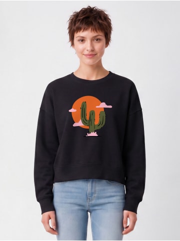 wat? Apparel Sweatshirt Kaktus im Sonnenuntergang in Schwarz