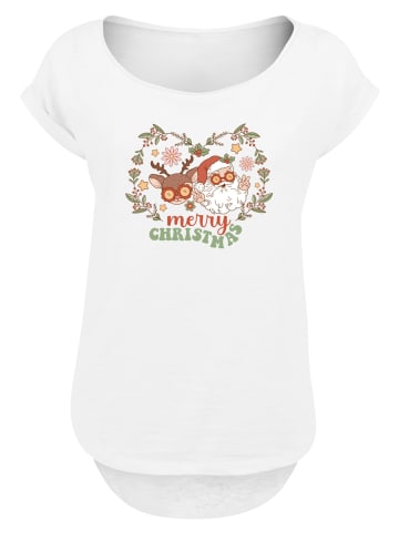 F4NT4STIC Long Cut T-Shirt Weihnachten Hippie Santa And Reindeer in weiß