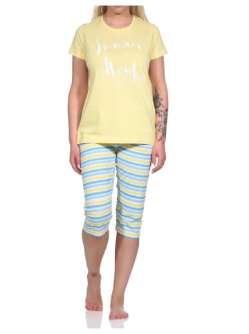 NORMANN er Capri Schlafanzug kurzarm Pyjama Hose geringelt - 73756 in gelb