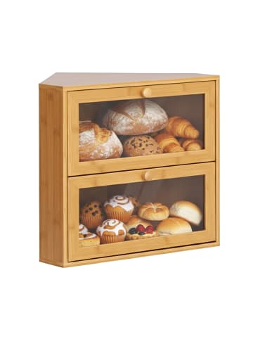 relaxdays Eck-Brotkasten in Natur – (B)40 x (H)35 x (T)27,5 cm