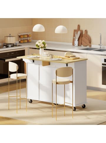 HOMCOM Kücheninsel-129L x 65B x 91H cm-Weiß