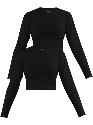 Janice 2 x Damen crop Langarmshirt hochgeschlossen Noia in Schwarz
