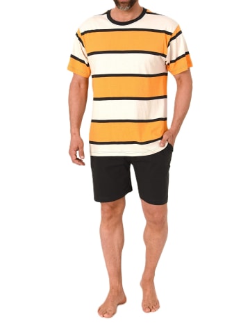 NORMANN Kurzarm Schlafanzug Pyjama Shorty Streifen in orange