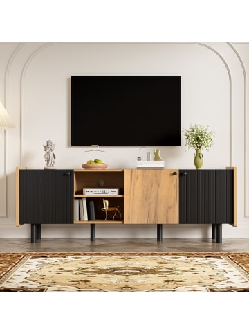 ABRIHOME Moderner TV-Schrank in Schwarz und Holzoptik, 160 x 38 x 57 cm