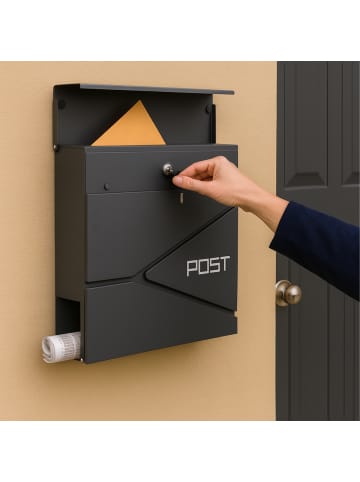 relaxdays Briefkasten mit Zeitungsfach in Anthrazit