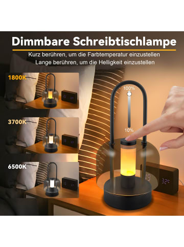 ZMH Tischleuchte LED in schwarz Tragbar 2000mAh Kabellos Nachtlampe Touch Dimmbar