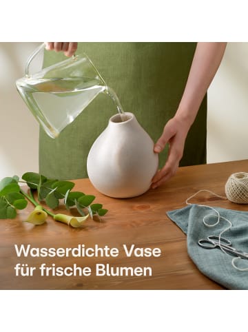 Praknu Keramik Vase Weiß Groß 19cm Hoch - Bauchige Form mit Sandtextur