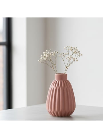 Boltze Keramikvase ESKO, handbemalt in Rosa, Ø 10 x (H) 13 cm