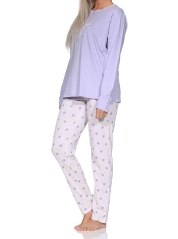 NORMANN Schlafanzug Pyjama langarm Tupfen Punkte in lila