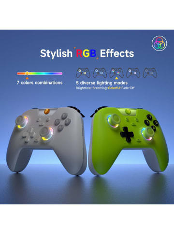 Almina EasySMX X05 Controller PC mit 7 Farbe RGB Licht Hall Triggers Grün in Weiß