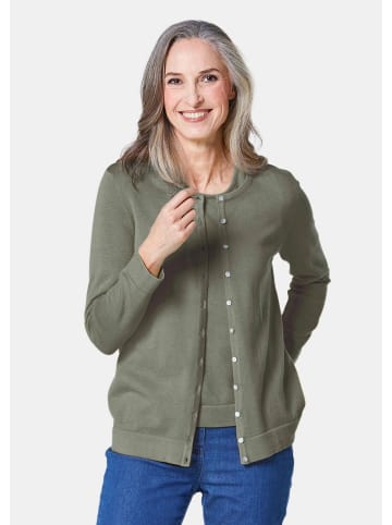 GOLDNER Strickset Figurnahes Twin-Set aus Pima-Baumwolle in khaki