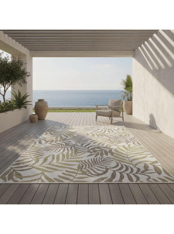 KADIMA DESIGN Teppich Outdoor Waschbar Palmen COMO Strapazierfähig OEKO-TEX Balkon