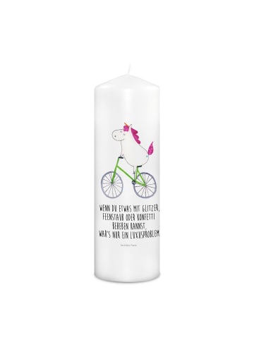 Mr. & Mrs. Panda Kerze Einhorn Radfahrer mit Spruch in Weiß