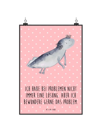 Mr. & Mrs. Panda Poster Axolotl Schwimmen mit Spruch in Rot Pastell