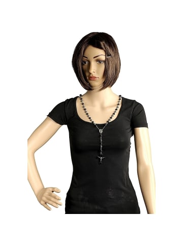 Adeliás Damen Halskette – Rosenkranzkette aus Edelstahl 80 cm in schwarz