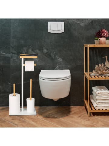 relaxdays WC Garnitur in Weiß/ Natur - (B)30 x (H)65 x (T)20 cm