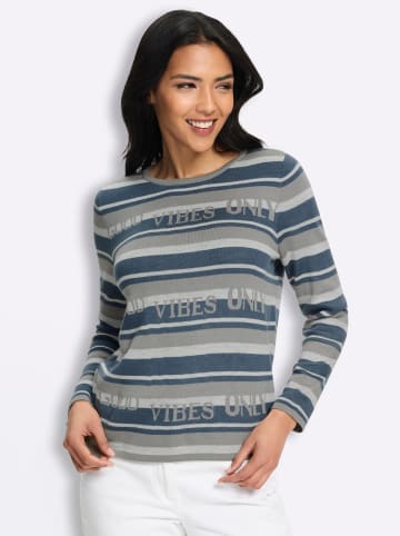 Sieh an! Jacquard-Pullover in steingrau-rauchblau-gemustert