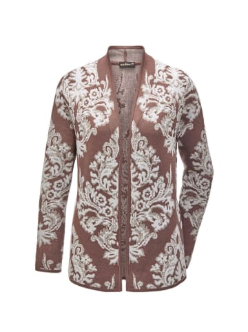 GOLDNER Kurzgröße: Jacquard-Strickjacke mit Glanzgarnen in toffee / stein / gemustert