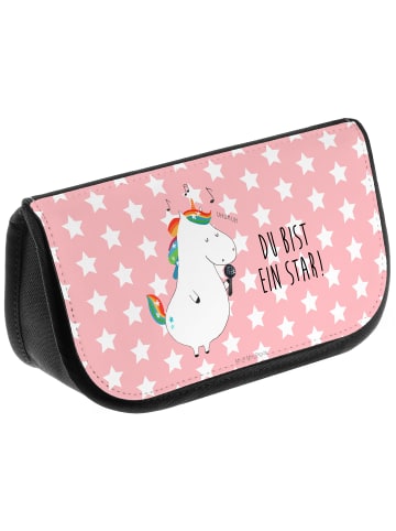 Mr. & Mrs. Panda Kosmetiktasche Einhorn Sänger mit Spruch in Rot Pastell
