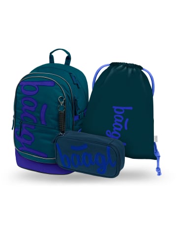 BAAGL 3-tlg. Set: Schulrucksack Core in Violett Logo Blau