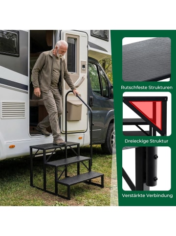 COSTWAY Wohnwagen Trittstufe mit Handlauf in Schwarz