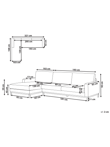 Beliani Ecksofa SIGGARD in Weiß/Braun - (W) 296 x (H) 82 x (L) 163 cm