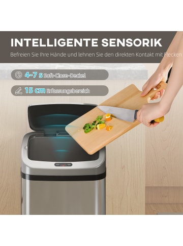HOMCOM Sensor-Mülleimer in Silber 33L x 25B x 69H cm