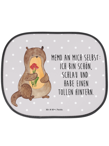 Mr. & Mrs. Panda Sonnenschutz Auto Otter Blumenstrauß mit Spruch in Grau Pastell