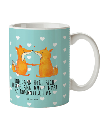 Mr. & Mrs. Panda Becher Füchse Liebe mit Spruch in Türkis Pastell