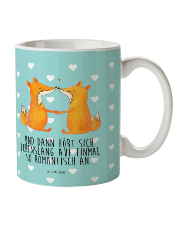 Mr. & Mrs. Panda Kindertasse Füchse Liebe mit Spruch in Türkis Pastell