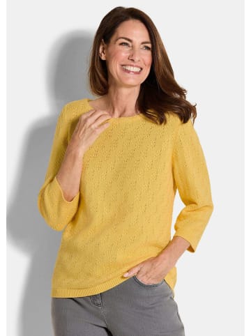 GOLDNER Kurzgröße:  Strickpullover Halbarm Baumwollpullover mit Struktur in honig