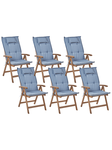 Beliani 6er-Set Gartenstuhl AMANTEA in Braun/Blau