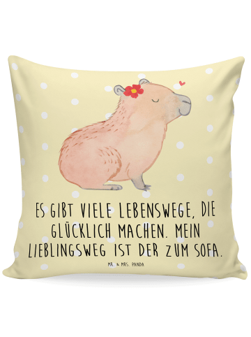 Mr. & Mrs. Panda Kissen Capybara Blume mit Spruch in Gelb Pastell