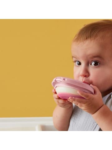 B. Box Schüssel mit Deckel zum Füttern von Babys und Kindern mit Schnabel in Rosa