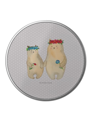 Mr. & Mrs. Panda Blechdose rund Bären mit Blumenkranz ohne Spruch in Grau Pastell