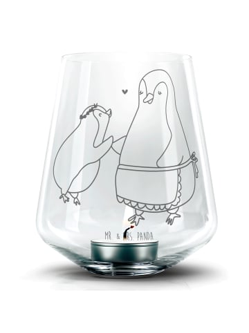 Mr. & Mrs. Panda Graviertes Windlicht Pinguin mit Kind ohne Spruch in Transparent