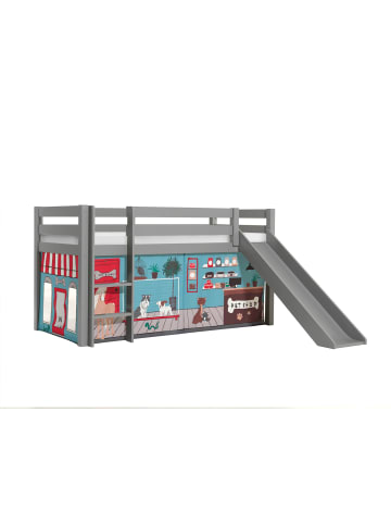 58 aufm Kessel KINDERBETT mit Rutsche Karolina Massivholz Grau Textilset Pet Shop