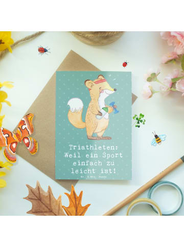 Mr. & Mrs. Panda babykarte Triathlon Helden mit Spruch in Meeresbrise