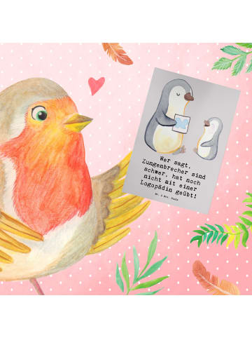 Mr. & Mrs. Panda Grußkarte Training mit Logopädin mit Spruch in Grau Pastell