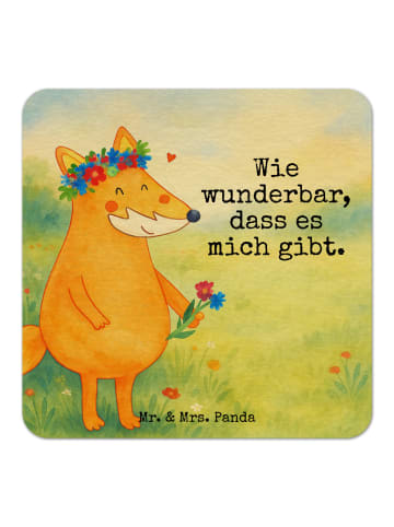 Mr. & Mrs. Panda Bierdeckel Fuchs Blumen Design mit Spruch in Weiß