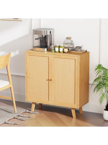 COSTWAY Sideboard mit 2 Rattantüren in Hellbraun