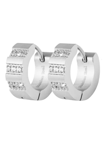 Adeliás Damen Ohrringe – Klappcreole aus Edelstahl mit Strass Steinchen in silber