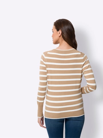Heine Feinstrickjacke in camel-ecru-gestreift
