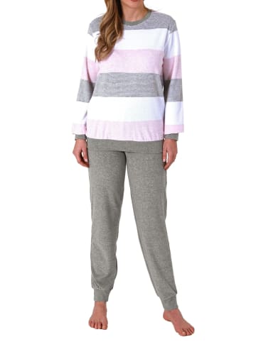 NORMANN Pyjama Bündchen Schlafanzug Blockstreifen - 69141 in rosa