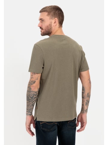 Camel Active Kurzarm T-Shirt aus Baumwoll-Leinen-Mix in Khaki