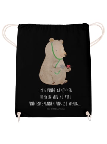Mr. & Mrs. Panda Turnbeutel Bär Arzt mit Spruch in Schwarz