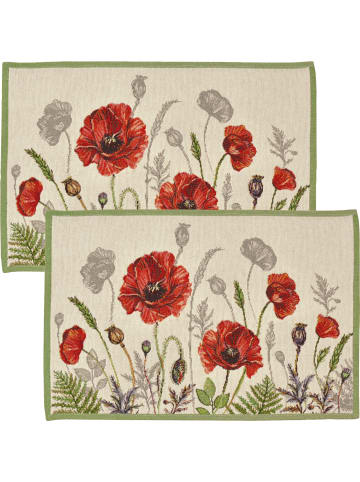 Sander Baumwollmischung, Gewebt, Gobelin Tischset 2er-Pack Poppy meadow in rot-natur
