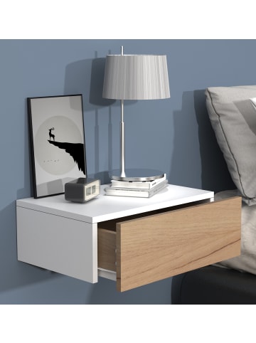 VCM  Holz Wandschublade Wand Hänge Nachttisch Usal M45 in Weiß / Honig-Eiche